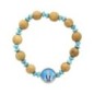 Bracelet dizainier sur élastique pour enfant avec grains bois d'olivier Ø 6 mm médaille résine de la Vierge Miraculeuse.